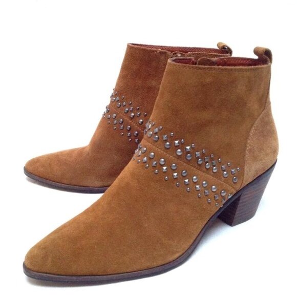 Lucky Brand Latinia Suede Ankle Boots Studs Womens 7 Side Zip Office Booties - Picture 1 of 10